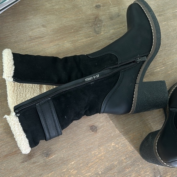 Scarpini Black Faux Leather Suede Boots Mid Calf Block Rubber Heel EU Size 37 - Picture 7 of 17